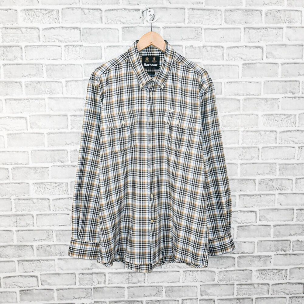 Barbour Men's Button Down Eastwick Shirt Multi color plaid cotton size Large reg